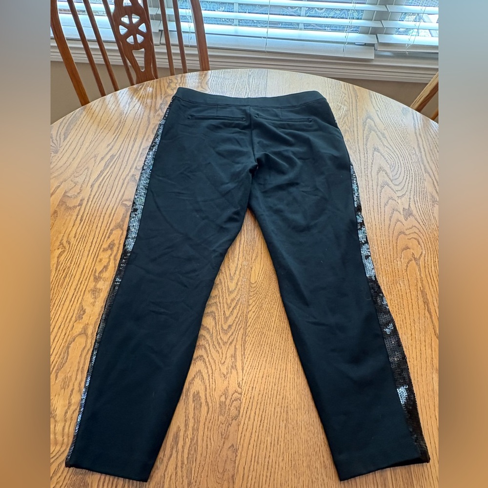 Spanx Black Ponte Knit Side Sequin Crop Tuxedo Pants Size XL